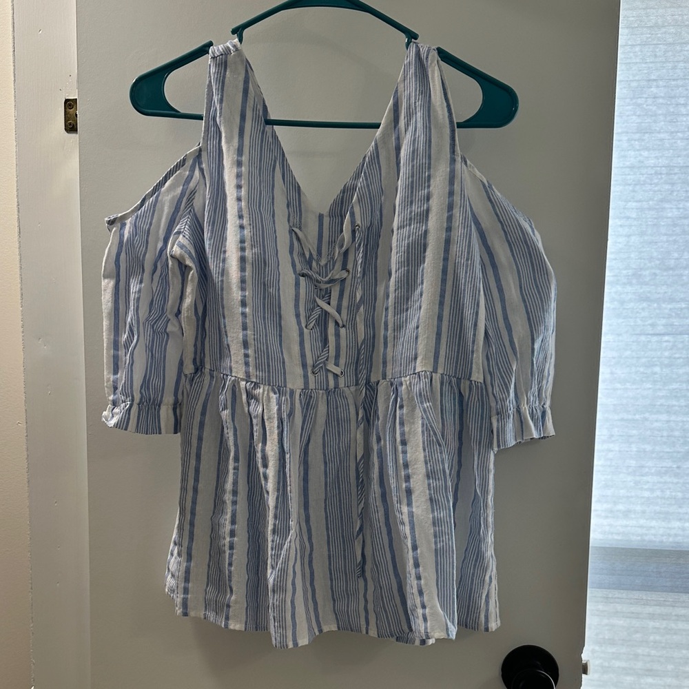 Doe & Rae Striped Cold Shoulder Blouse